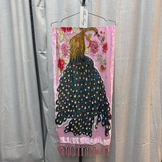 Silk Pink Beaded Peacock Scarf