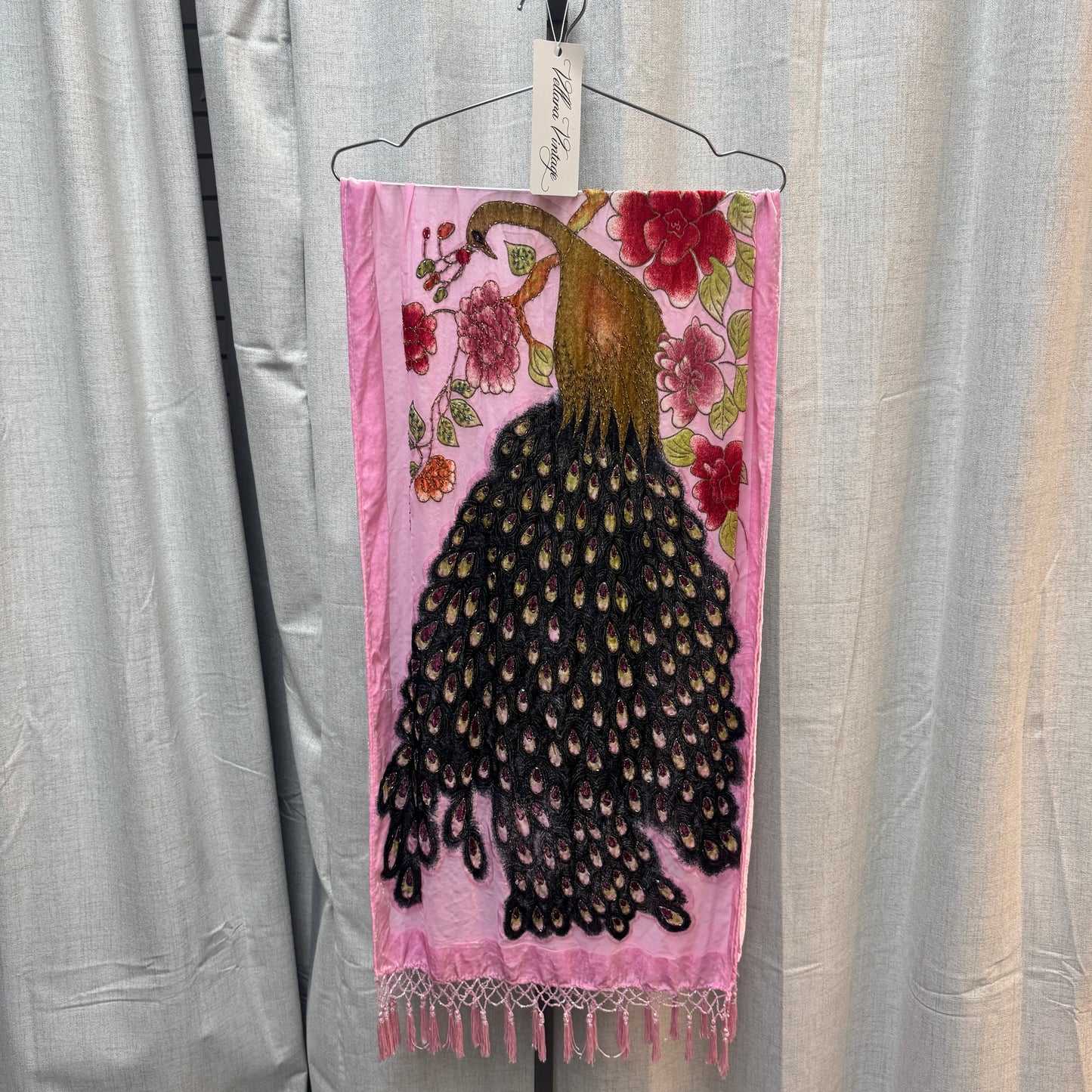 Silk Pink Beaded Peacock Scarf