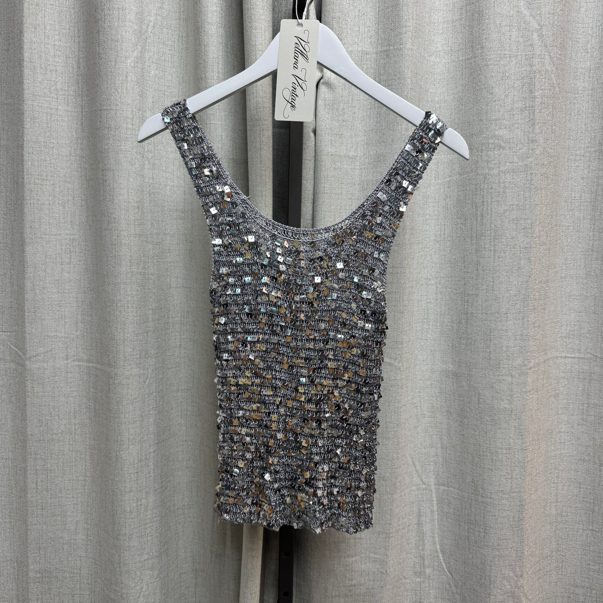 Silver Sequin Crochet Tank Top
