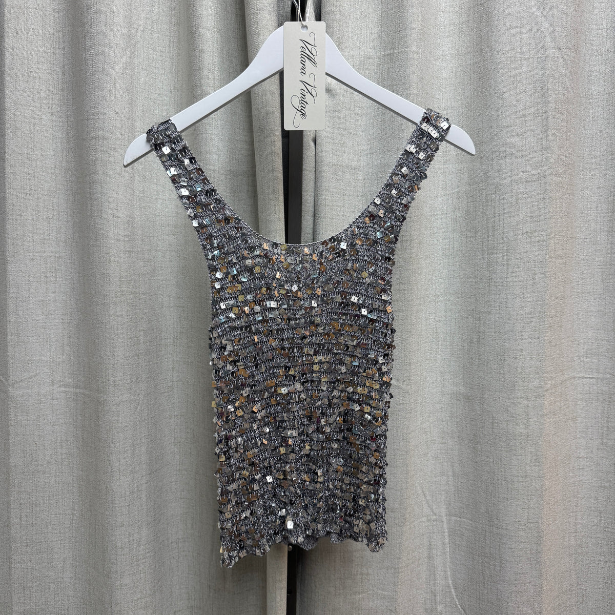 Silver Sequin Crochet Tank Top