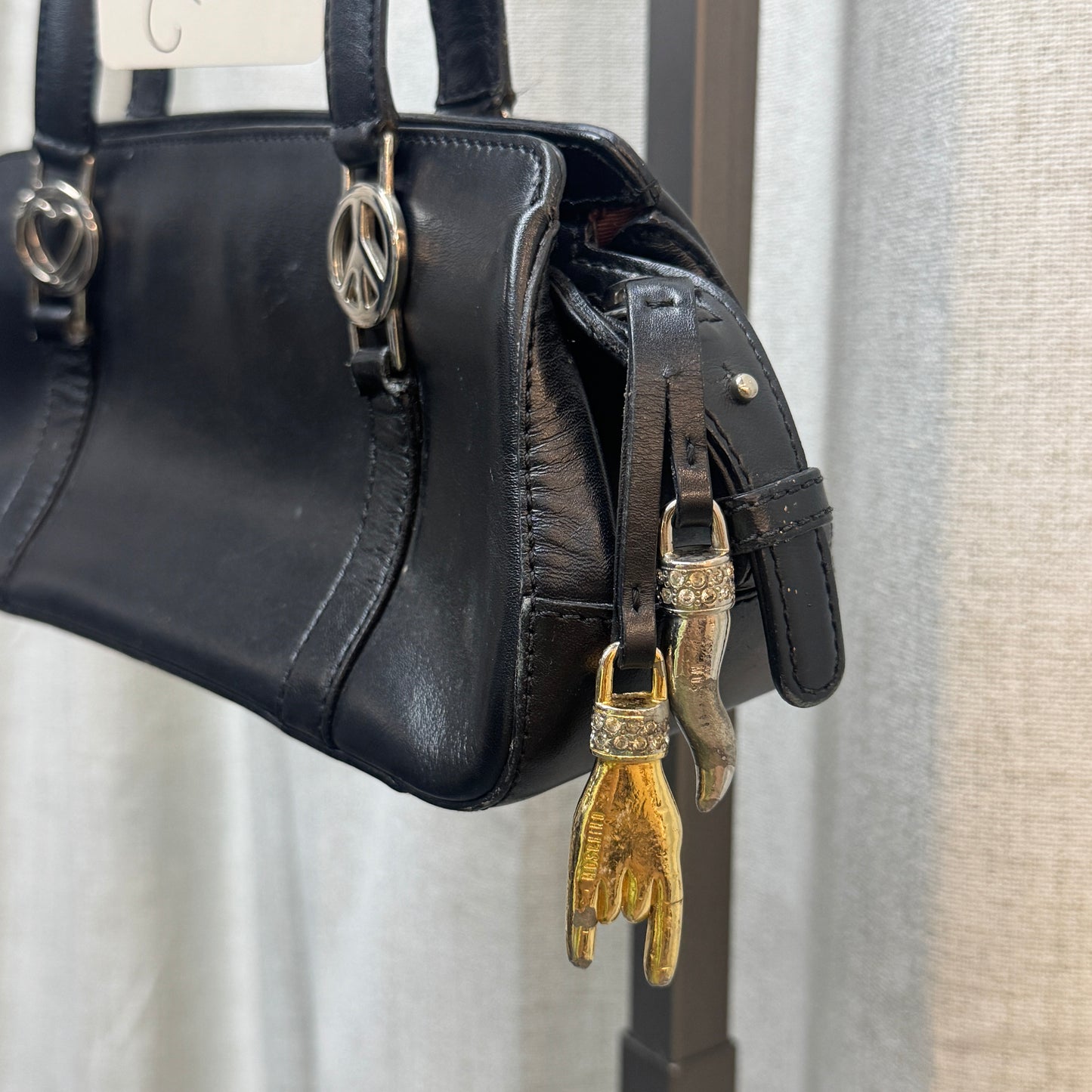 Moschino Mini Black Leather Bowling Bag
