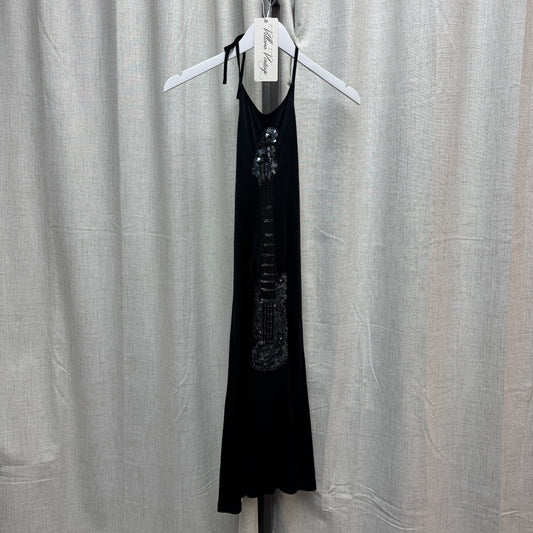Black & Silver Sequin Guitar Graphic Backless Halter Midi Dress