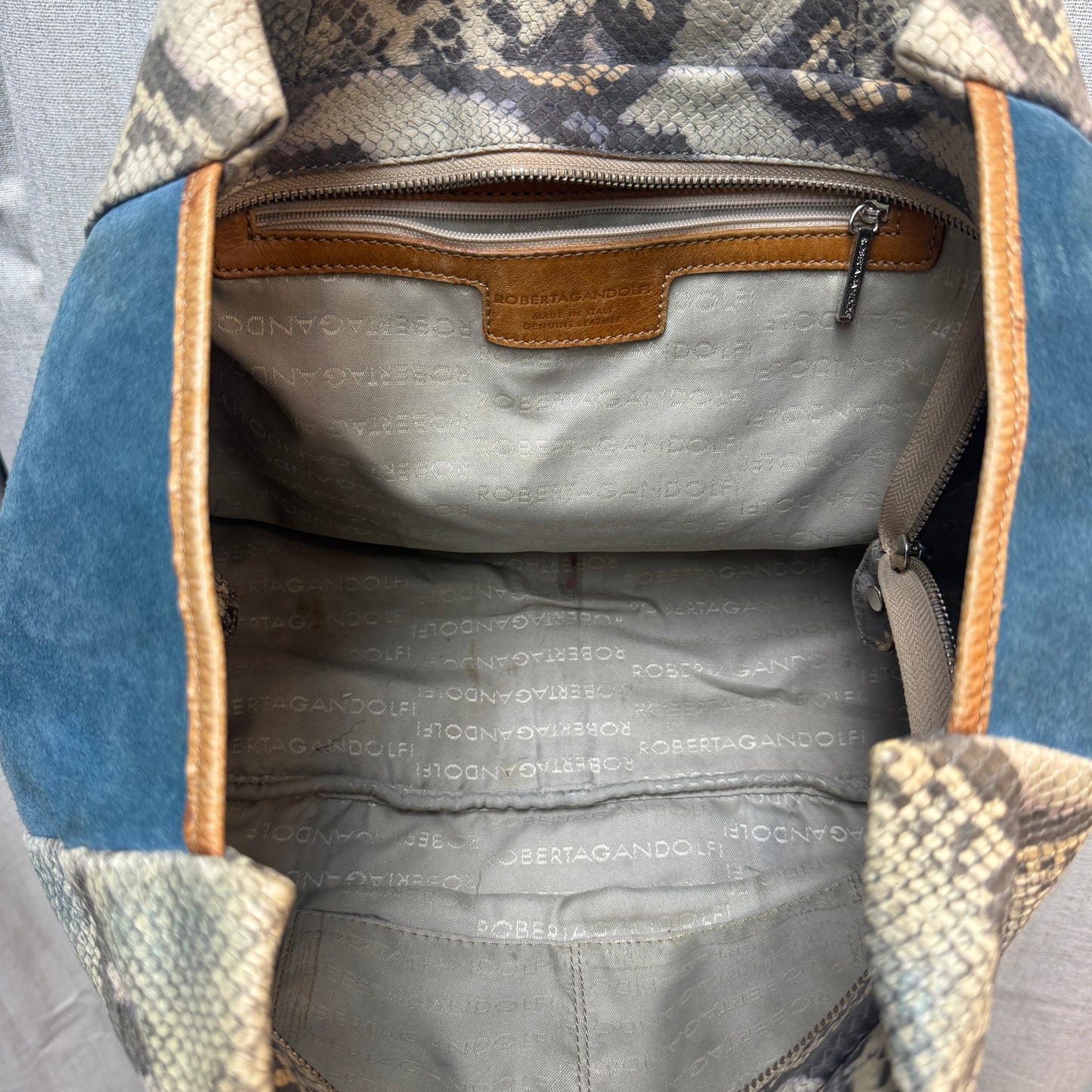 Blue Suede Snakeskin Handbag