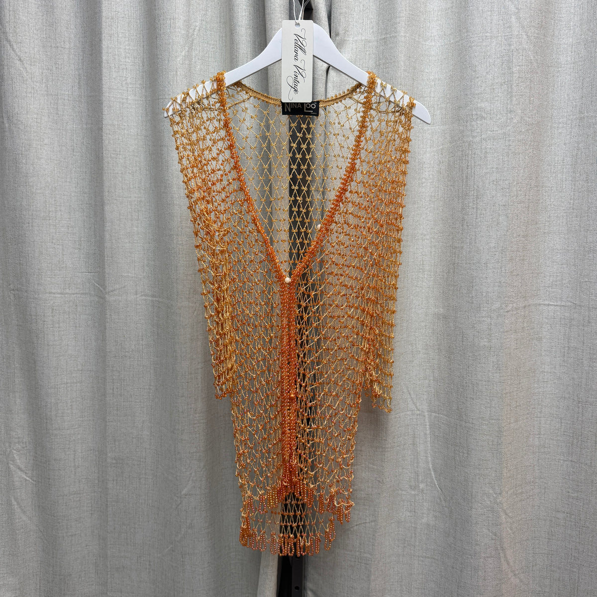 Nina Loo Orange Beaded Crochet Long Cardigan