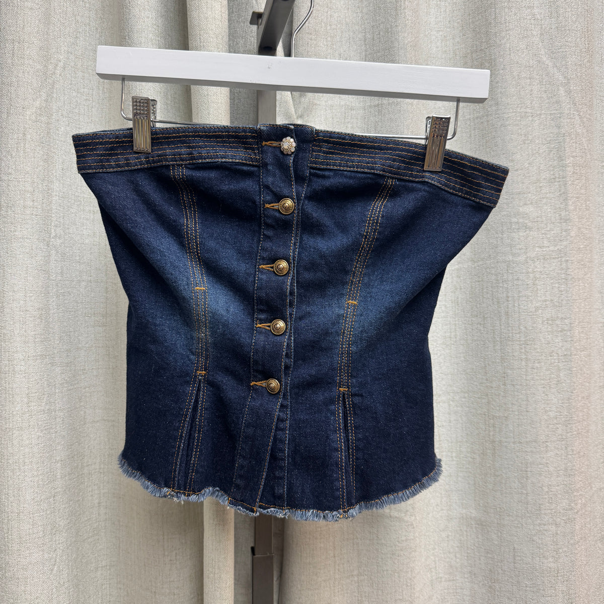 Versace Jeans Couture Denim Button Strapless Top