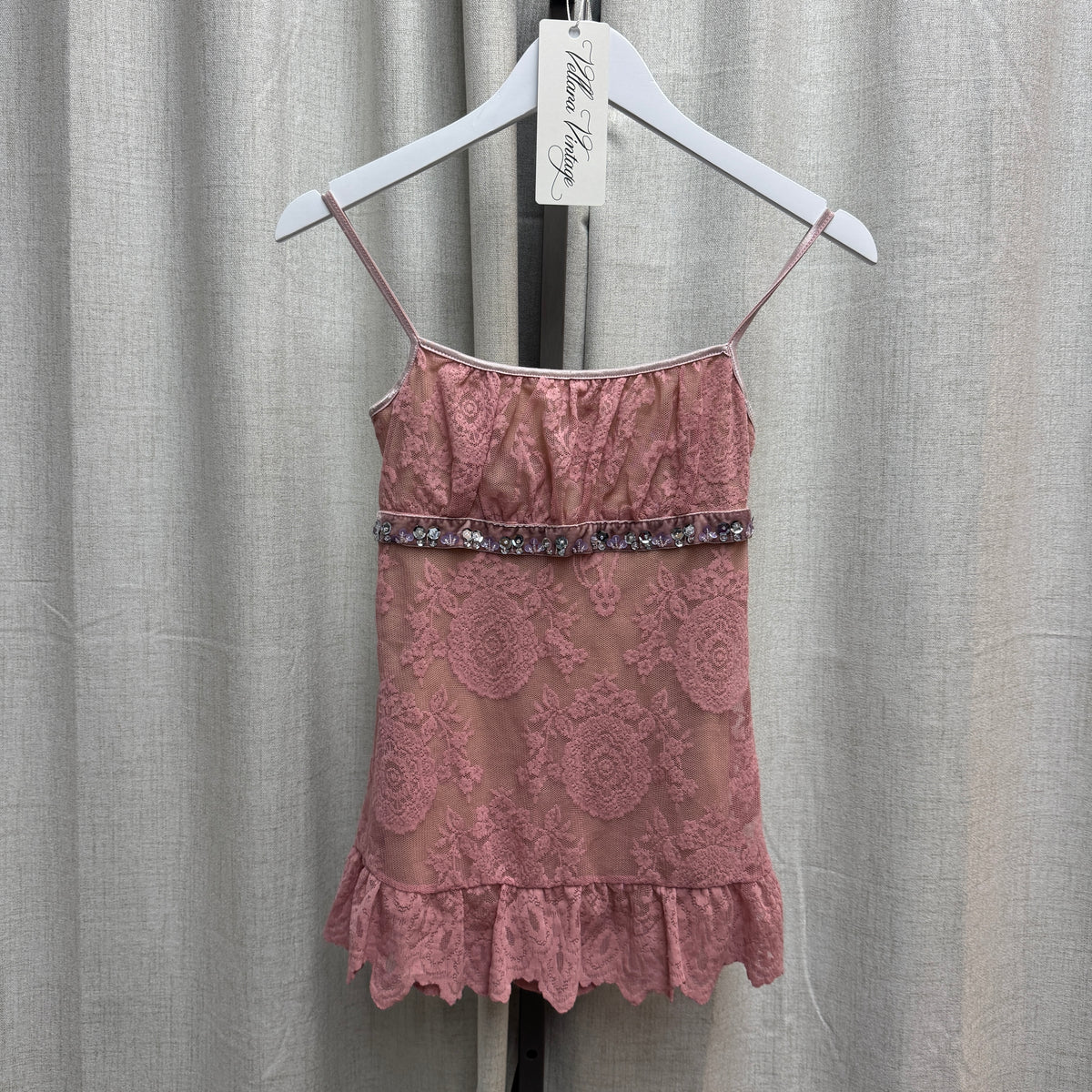 Morgan de Toi Pink Floral Lace Tank Top