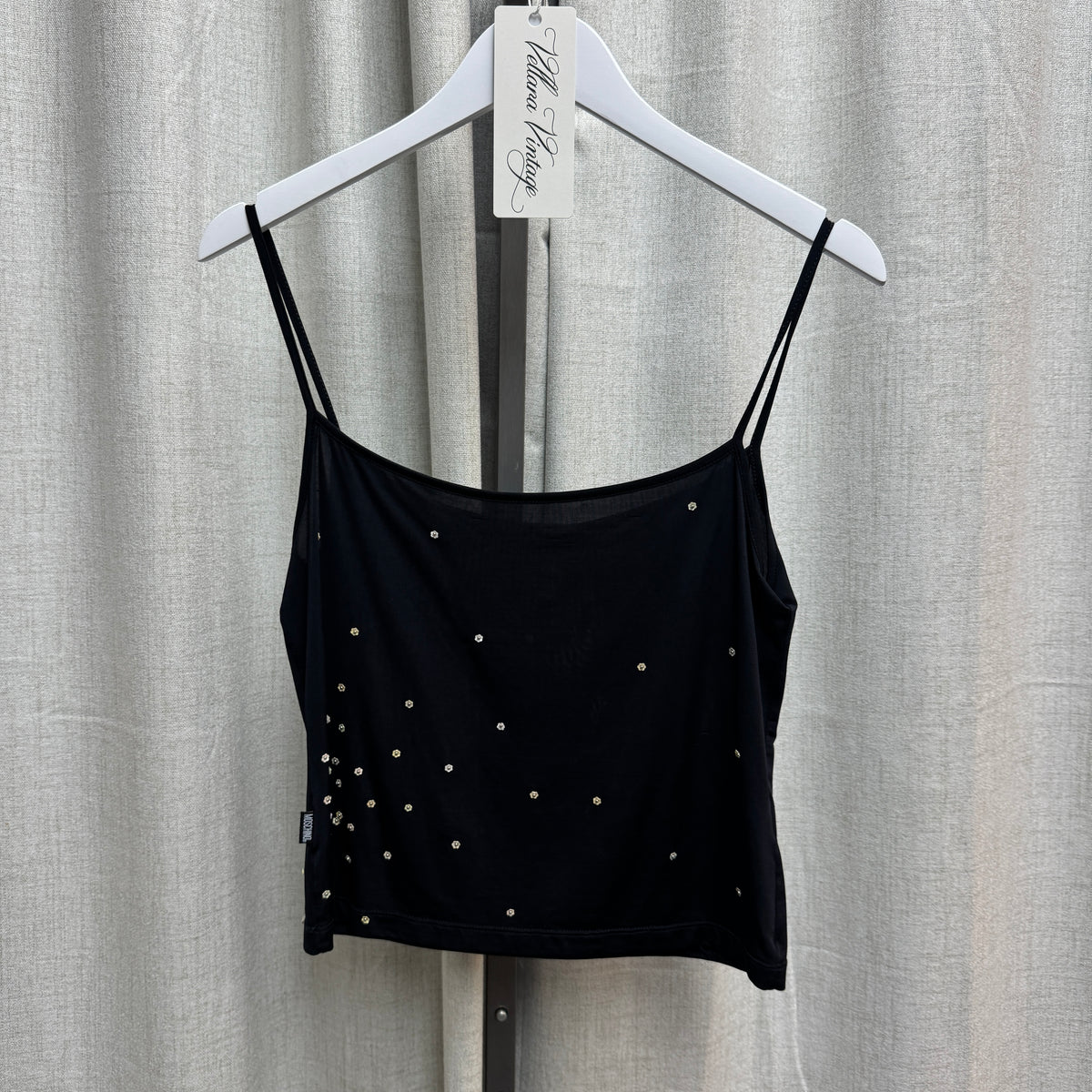 Moschino Flower Beaded Black Tank Top