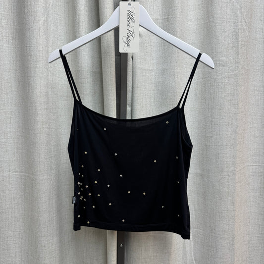 Moschino Flower Beaded Black Tank Top