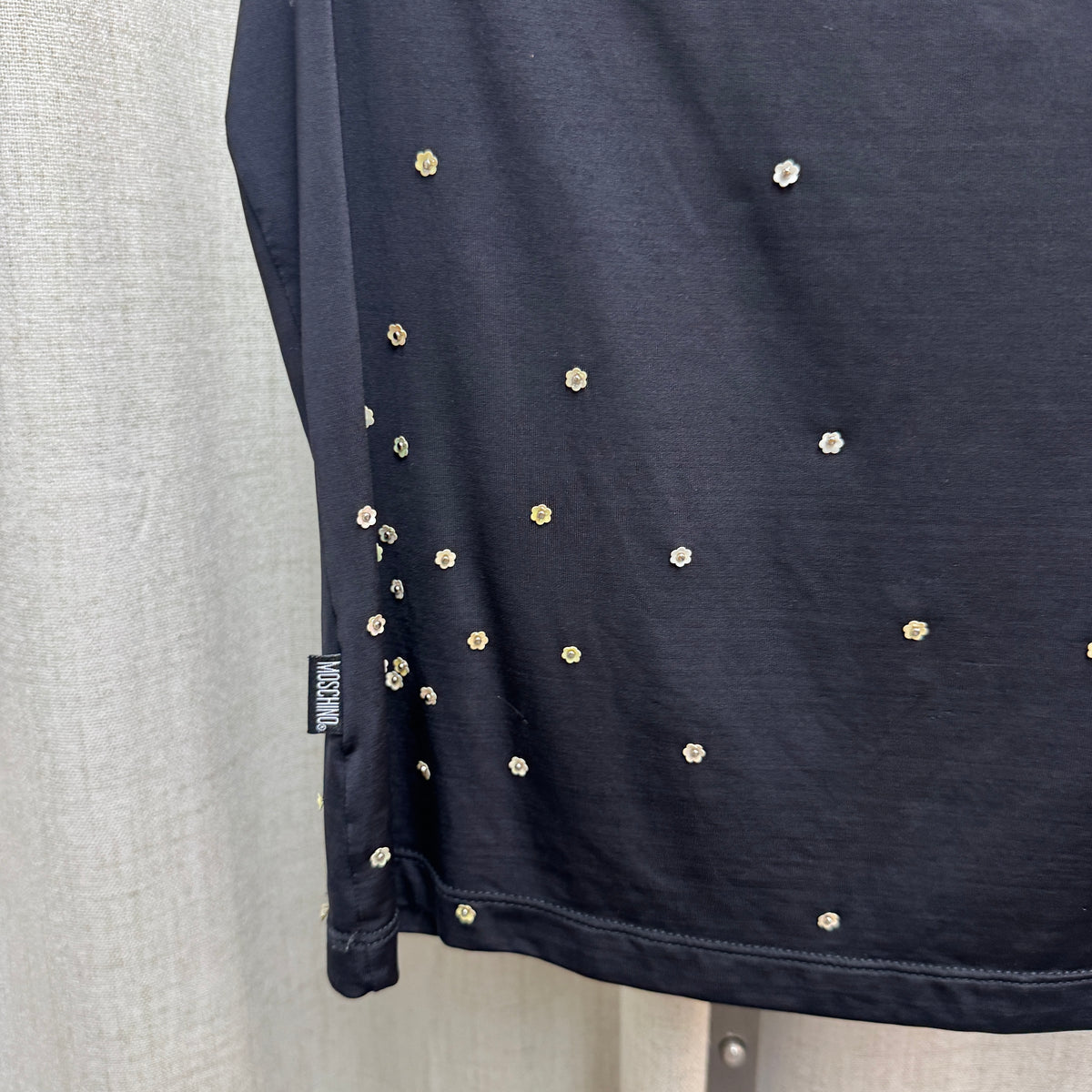 Moschino Flower Beaded Black Tank Top