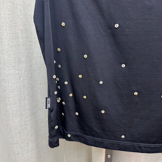 Moschino Flower Beaded Black Tank Top