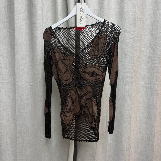 Derby Brown Leather Patchwork Crochet Skirt & Cardigan Set