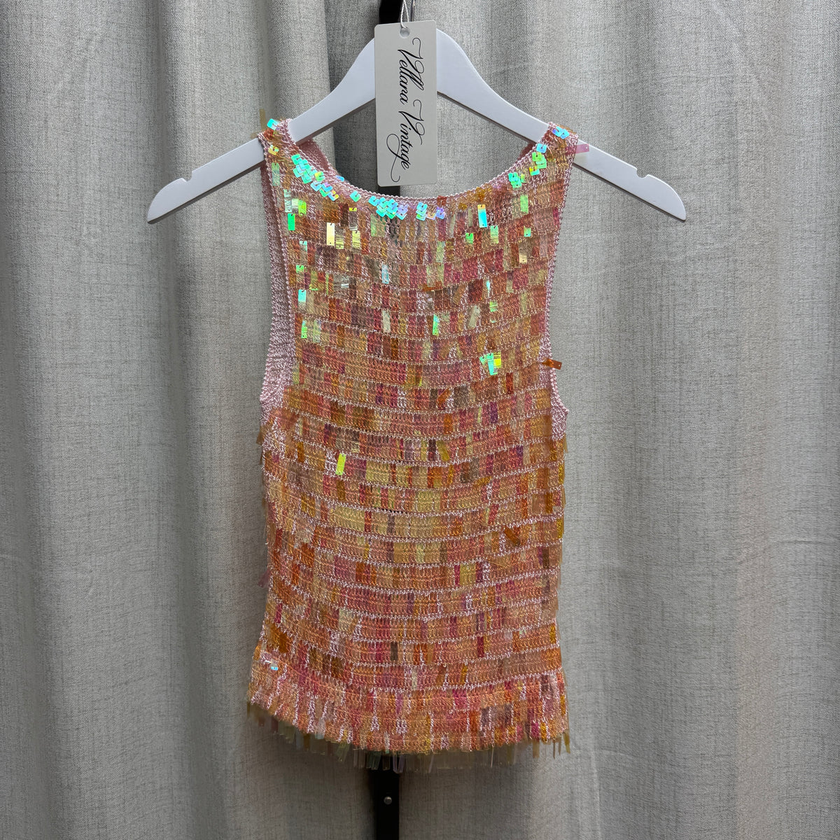 Peach Iridescent Sequin Crochet Tank Top