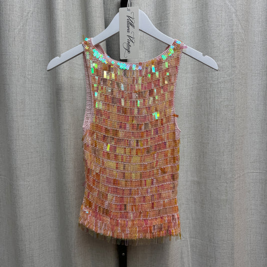 Peach Iridescent Sequin Crochet Tank Top