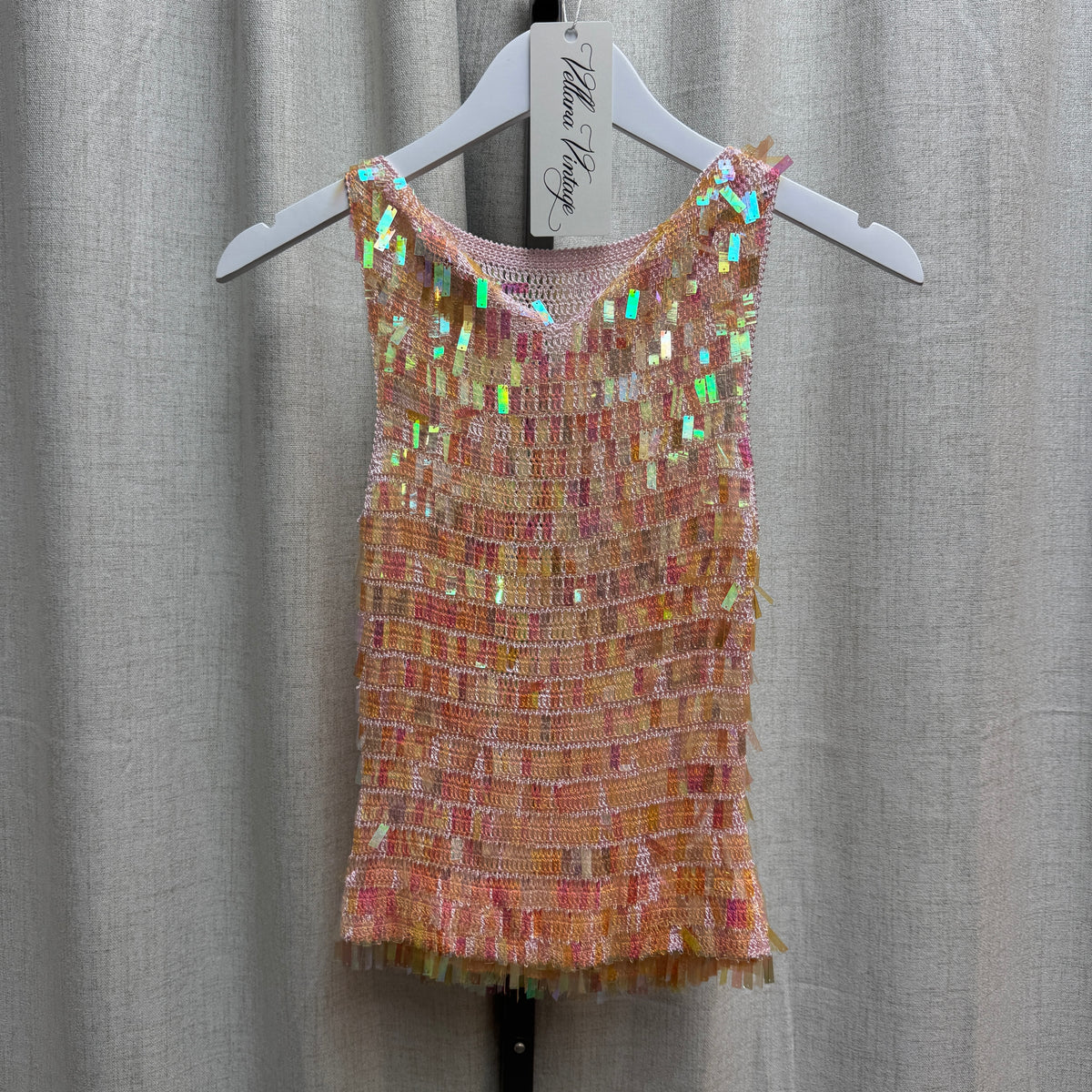 Peach Iridescent Sequin Crochet Tank Top