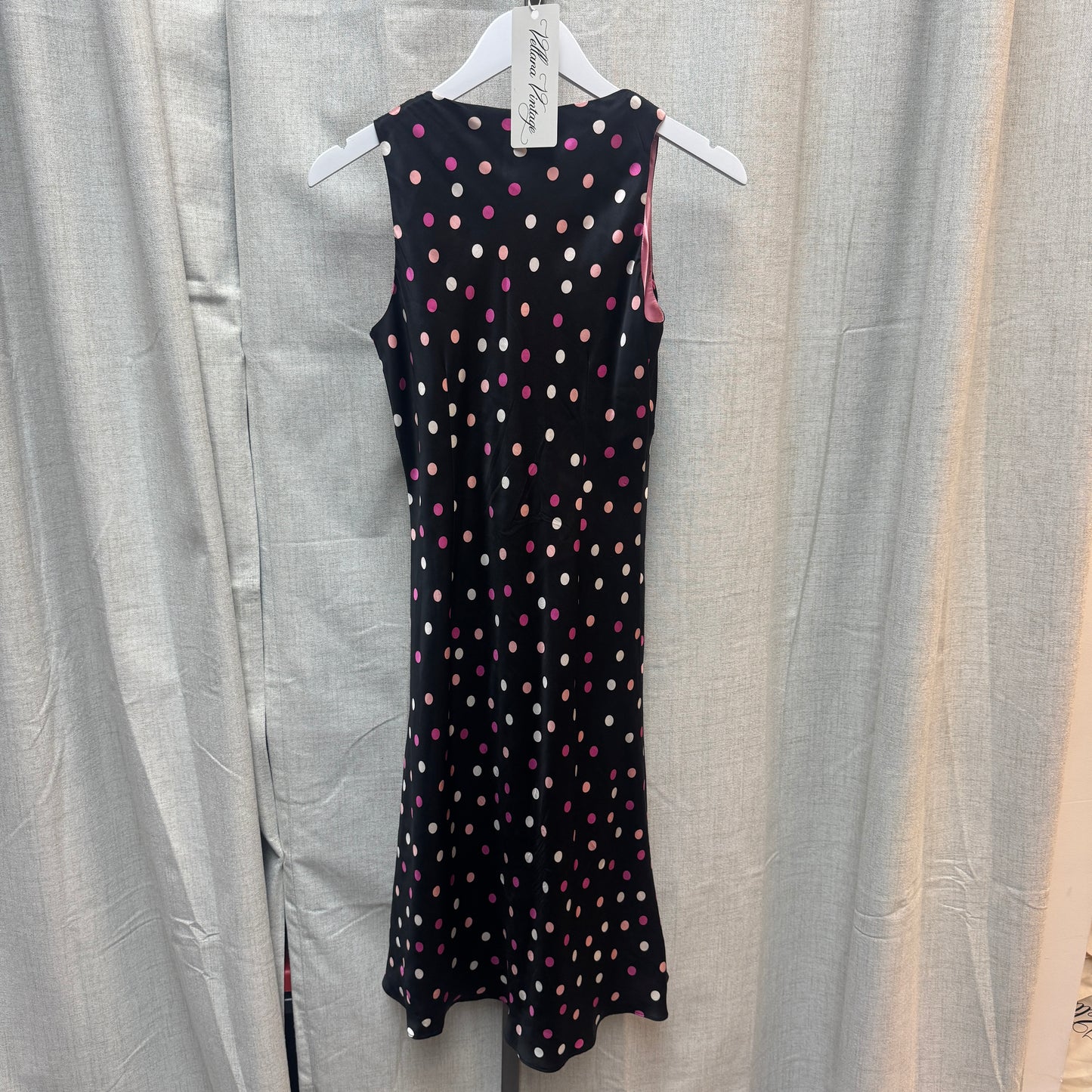 Y2K Silk Black and Pink Polka Dot Midi Dress