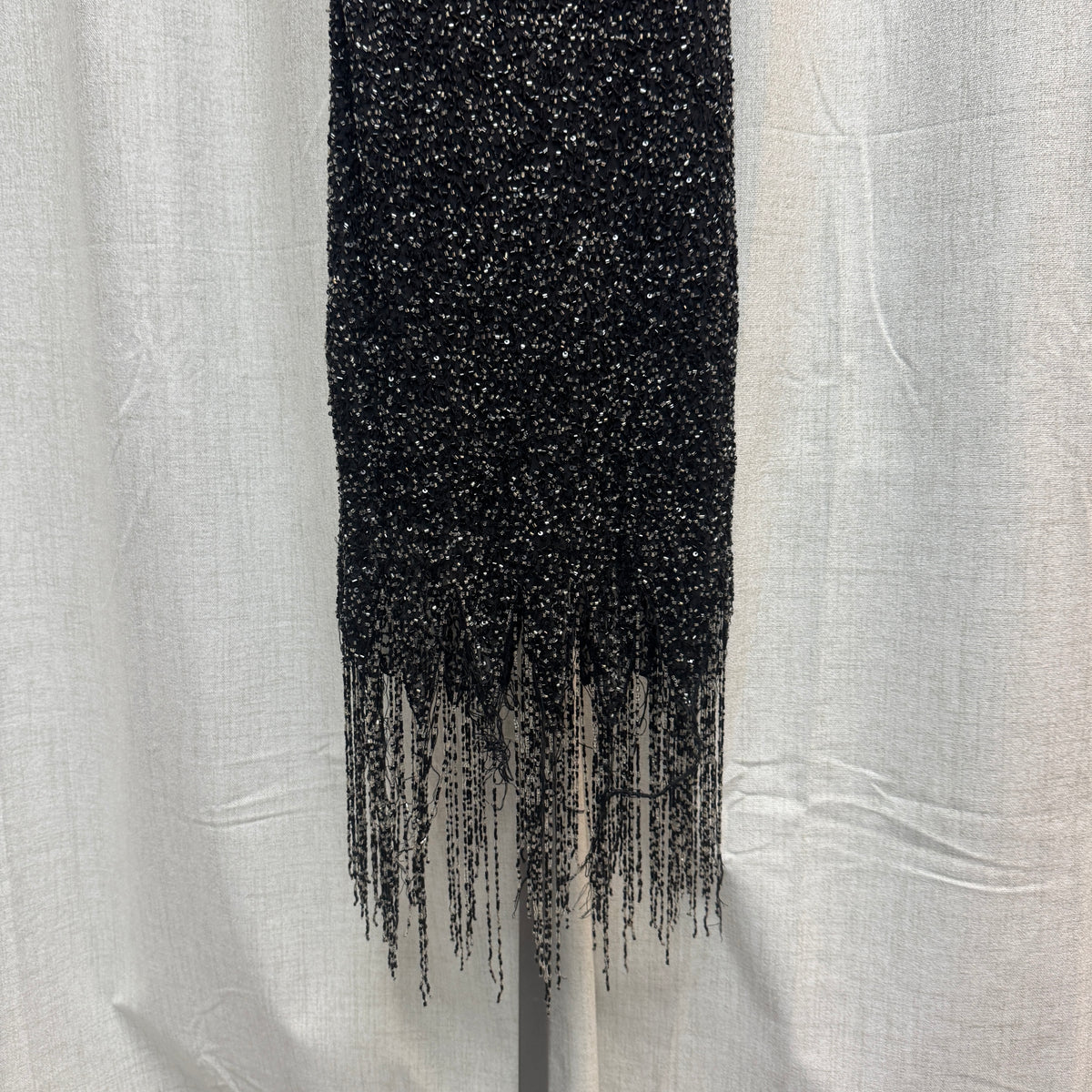 Aftershock Black Silk Beaded Tassel Midi Dress