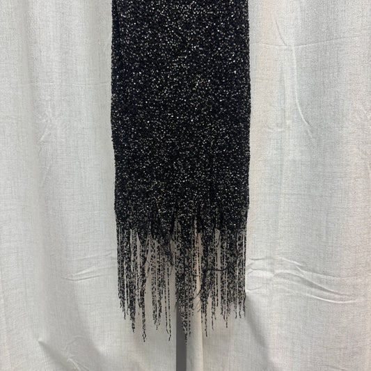 Aftershock Black Silk Beaded Tassel Midi Dress