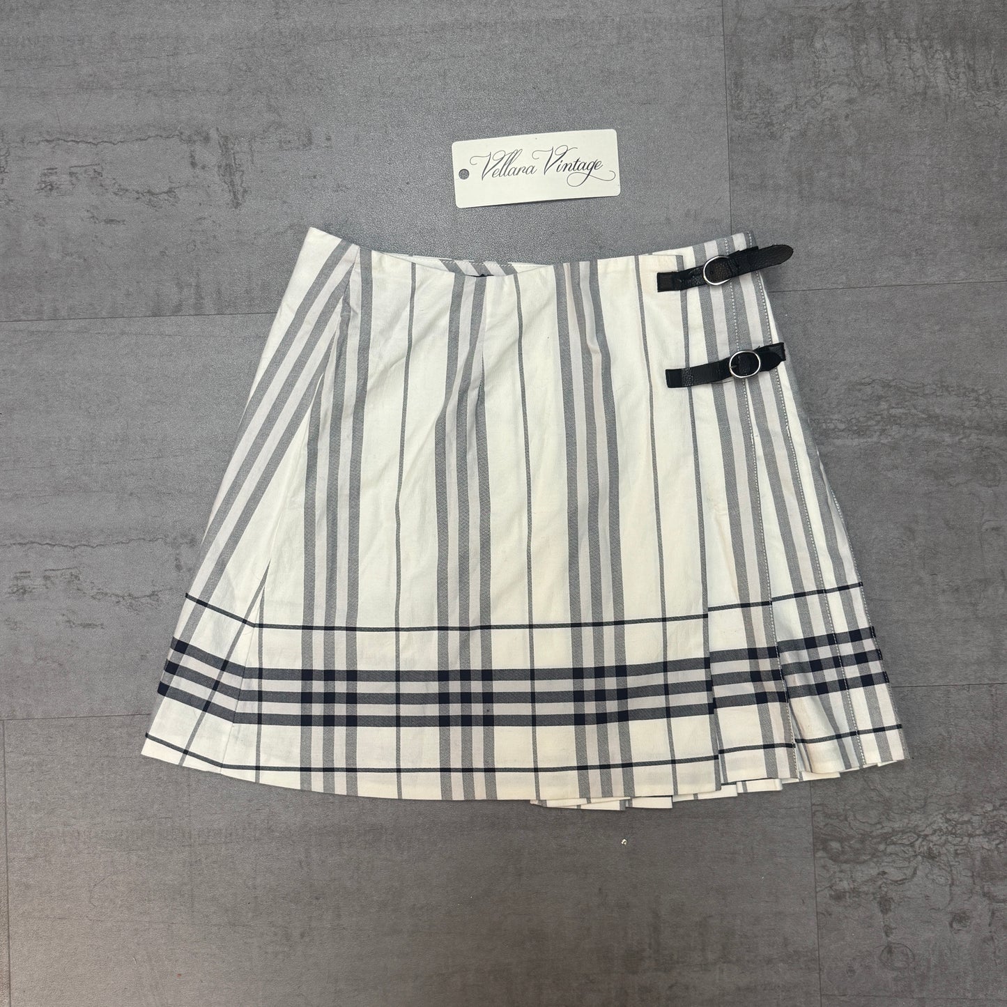 Burberry White Plaid Pleated Skirt