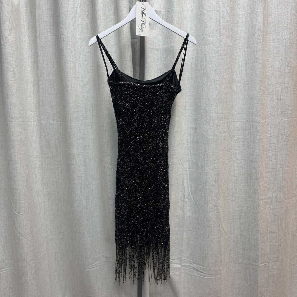 Aftershock Black Silk Beaded Tassel Midi Dress