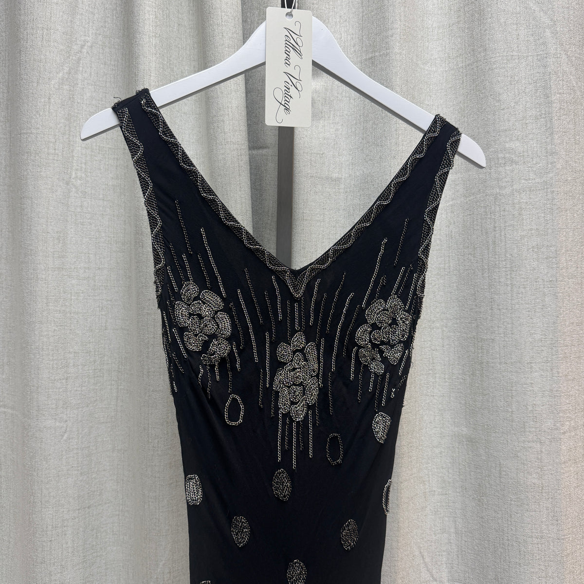 Black & Silver Chain Detail Feather Knee-Length Dress