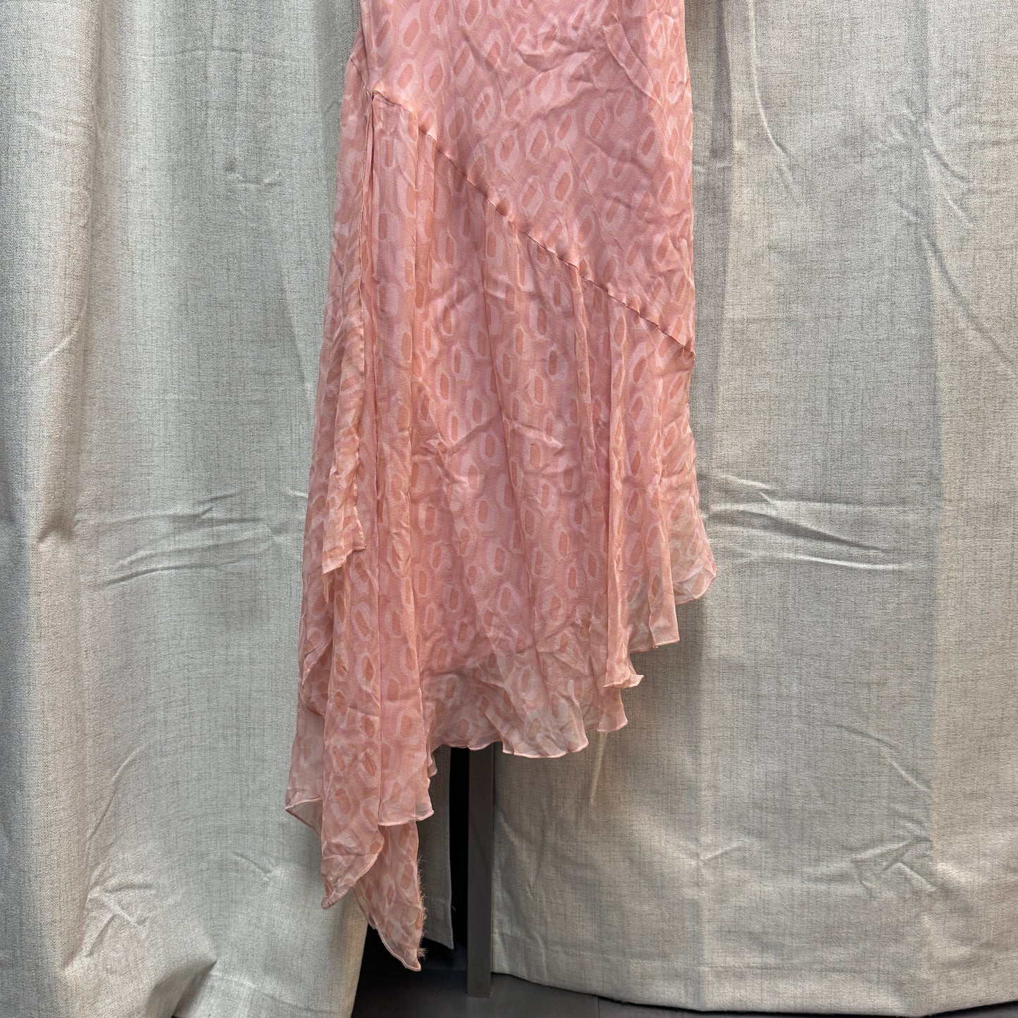 Pink Patterned One Shoulder Silk Midi Dress