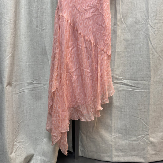 Pink Patterned One Shoulder Silk Midi Dress