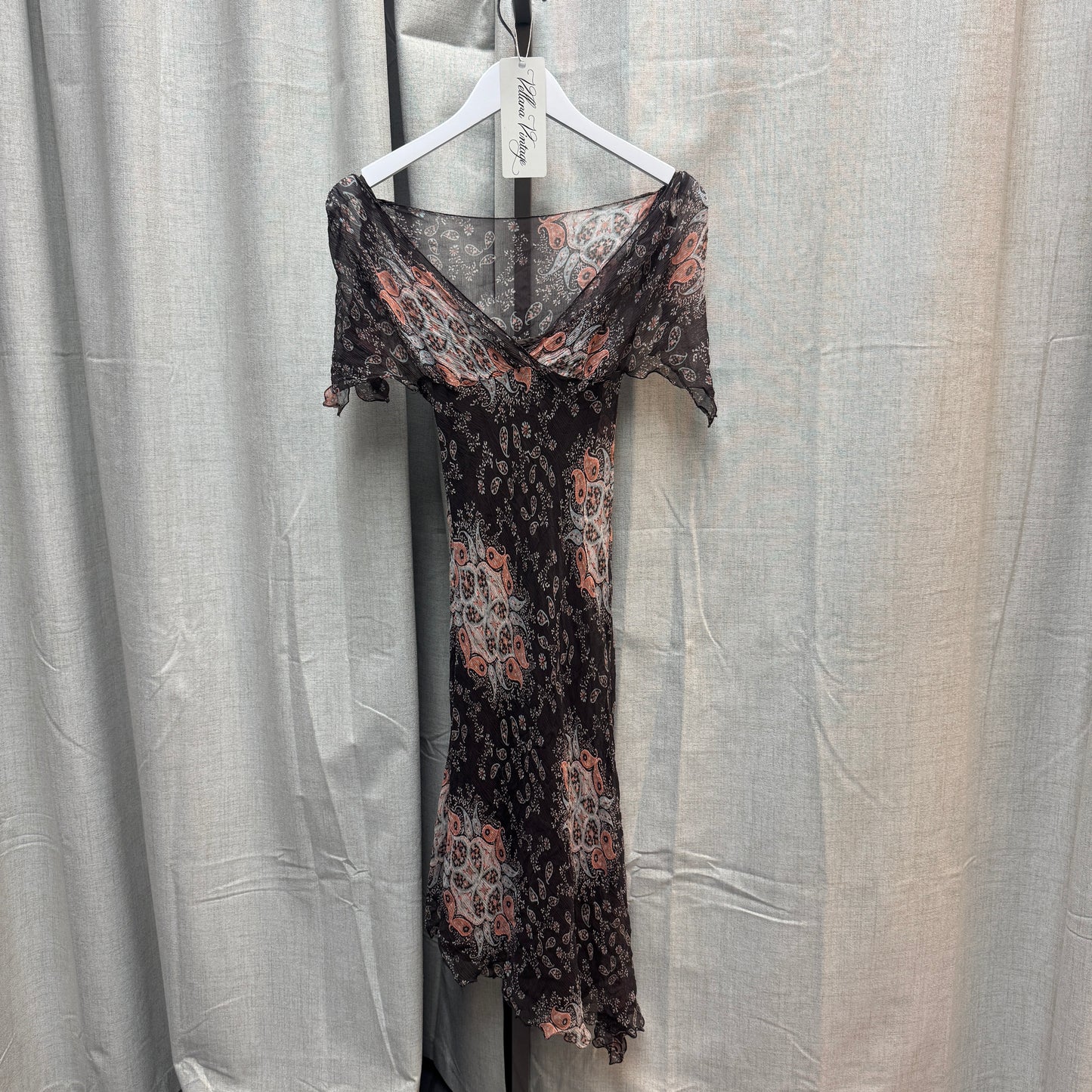 Brown Silk Paisley Floral Midi Dress