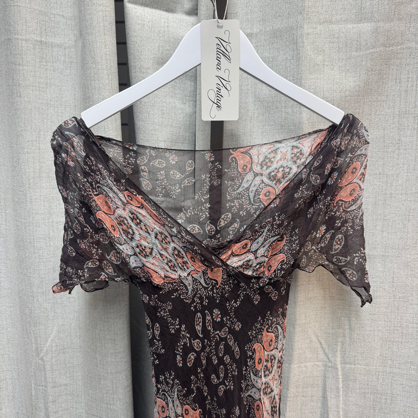 Brown Silk Paisley Floral Midi Dress