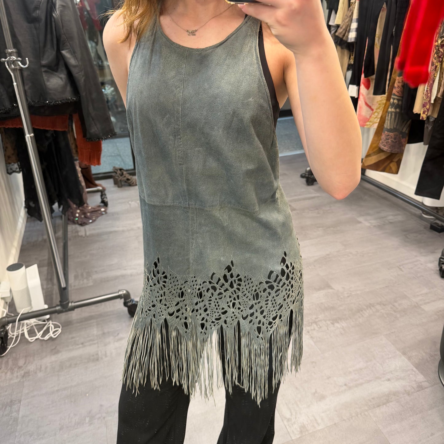 Suede Boho Fringe Long Top