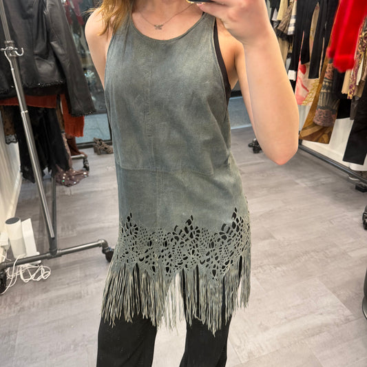 Suede Boho Fringe Long Top