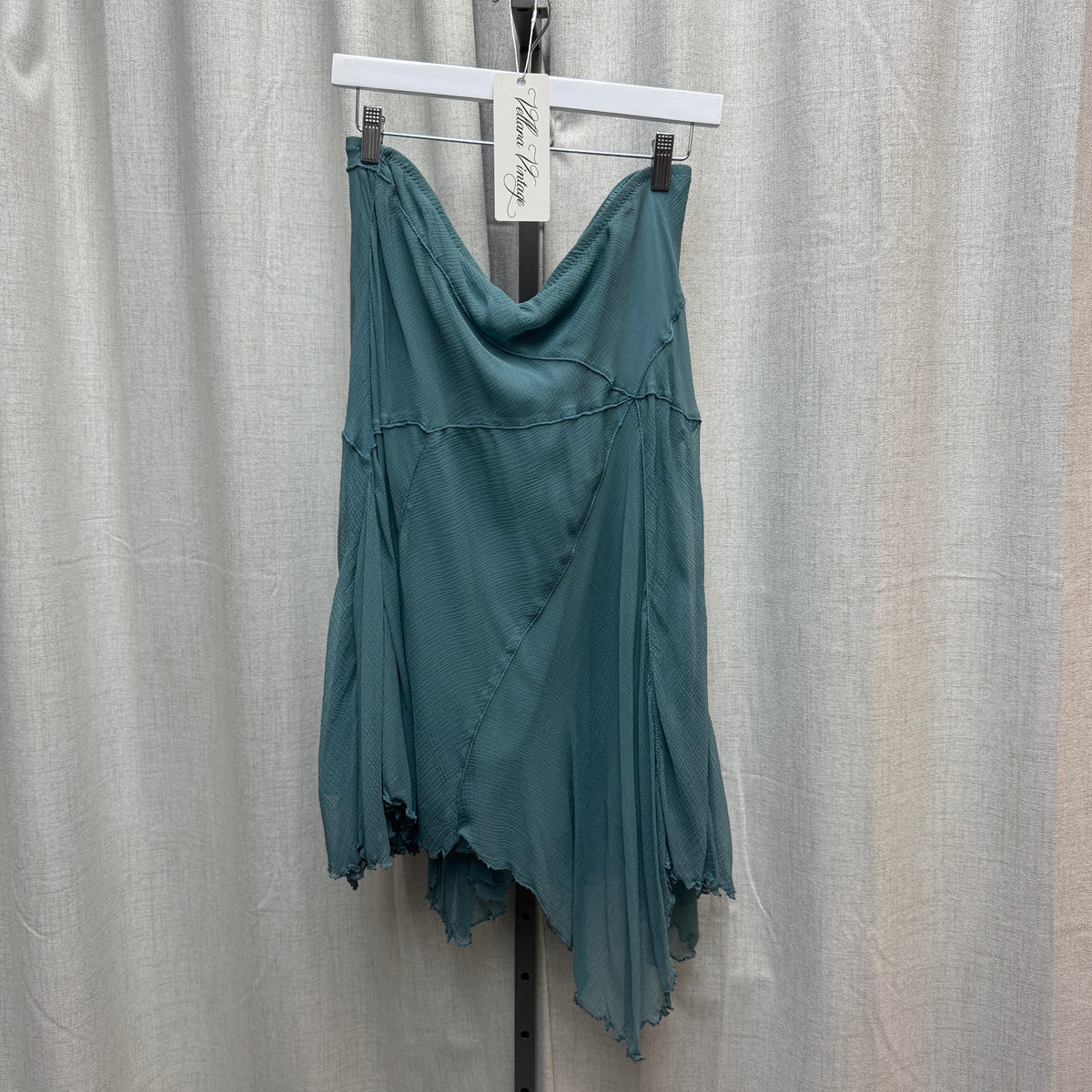 Teal Abstract Stitch Asymmetrical Maxi Skirt 100% Silk