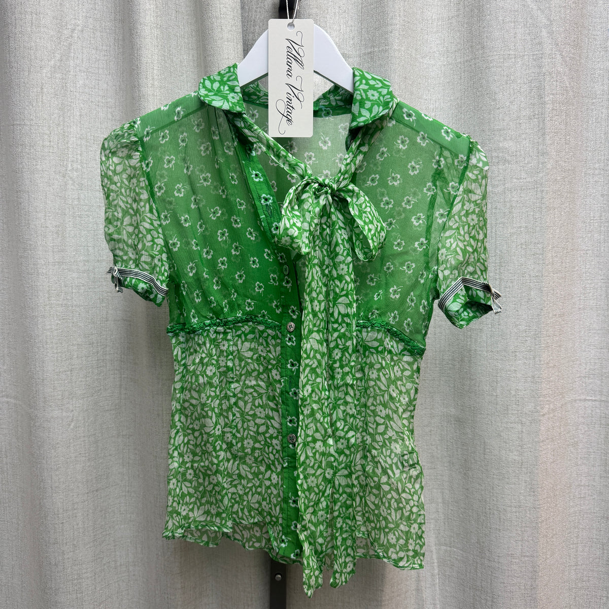 D&G Green Printed Silk Neck Tie Detail Top