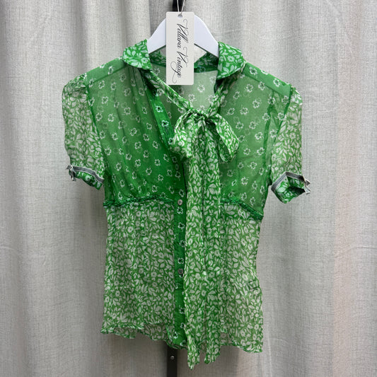 D&G Green Printed Silk Neck Tie Detail Top