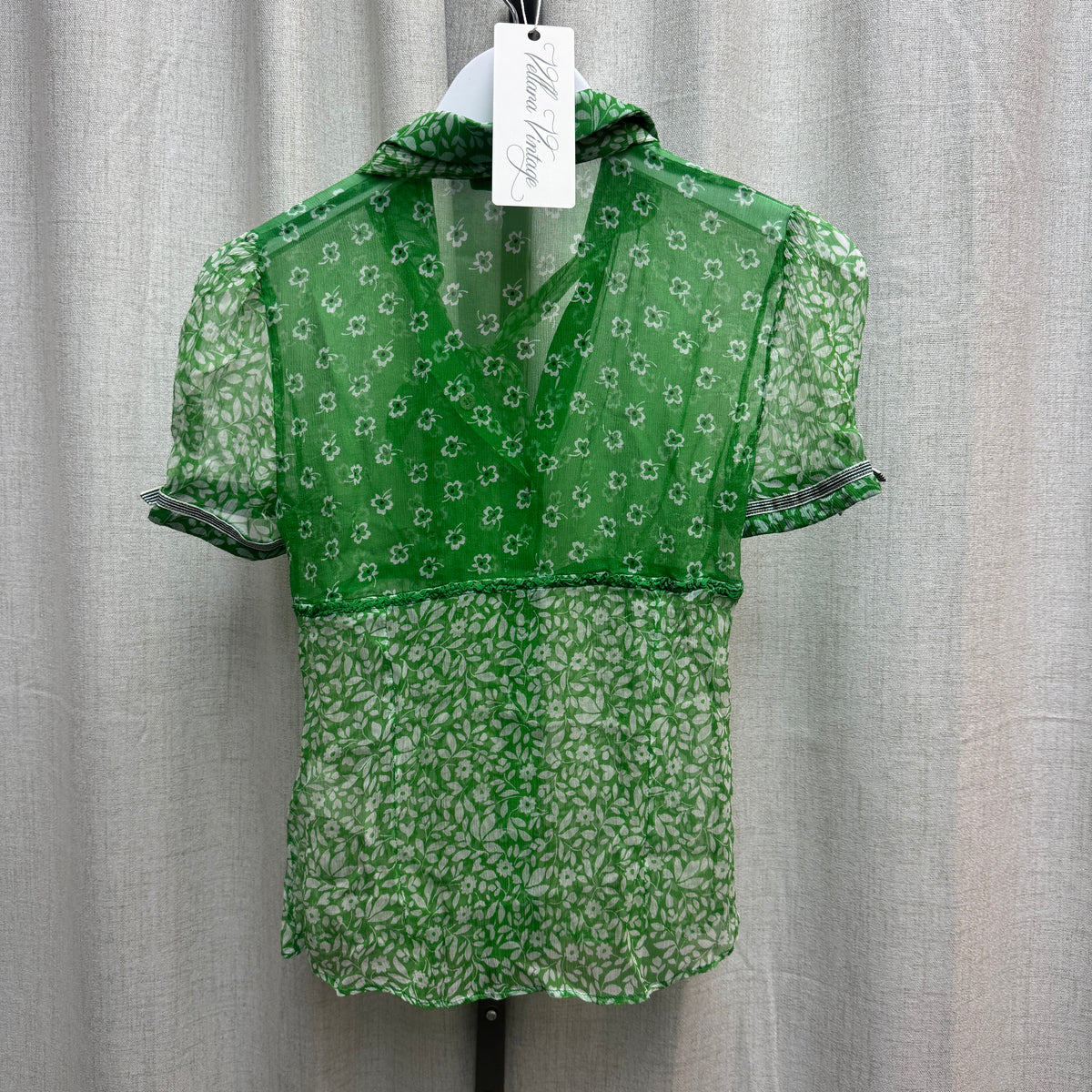 D&G Green Printed Silk Neck Tie Detail Top