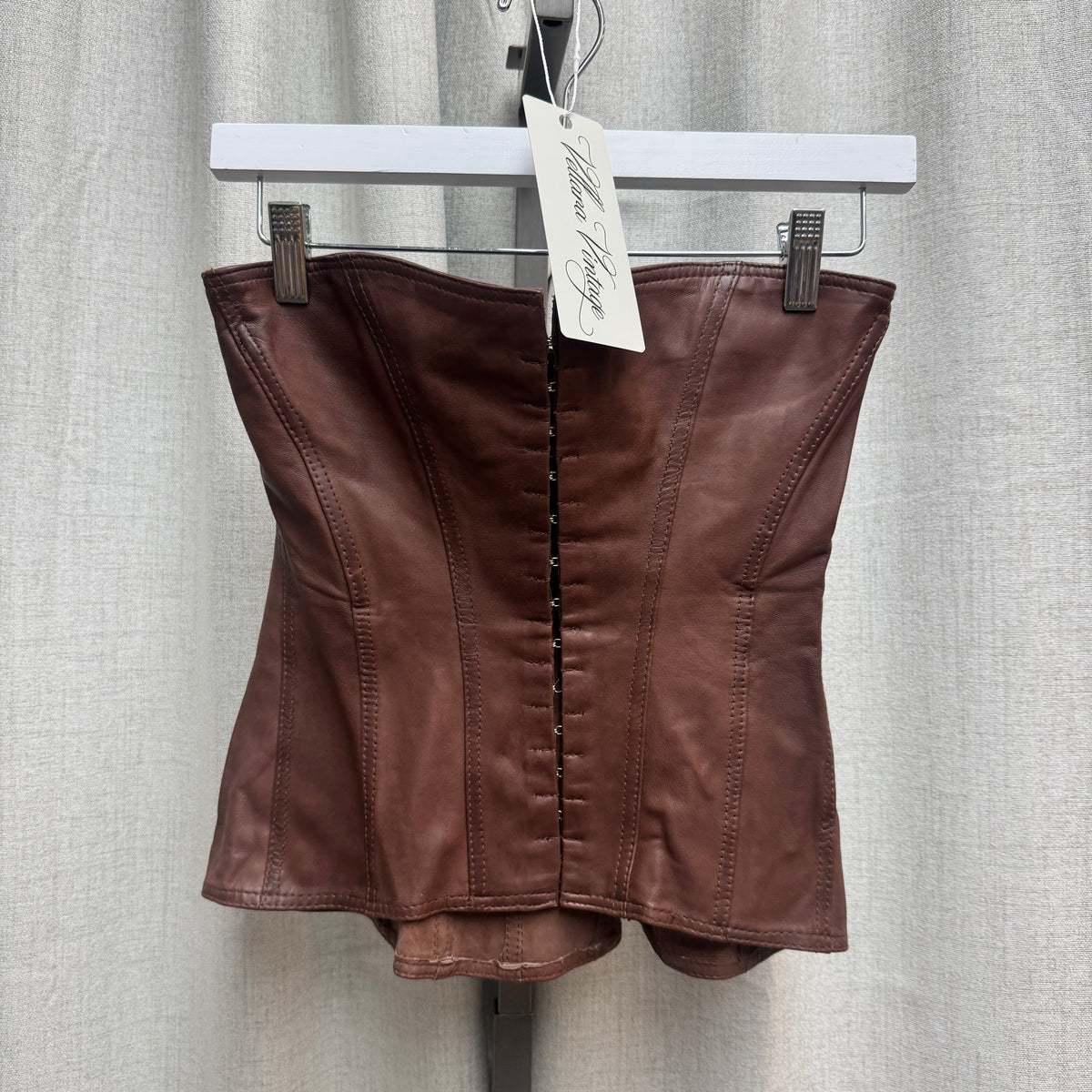 Brown Leather Clasp Corset Top