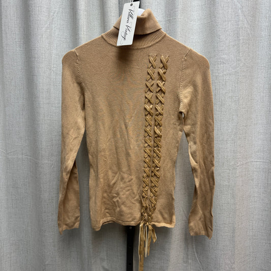 Tan Lace Up Ribbon Turtleneck Long Sleeve Sweater