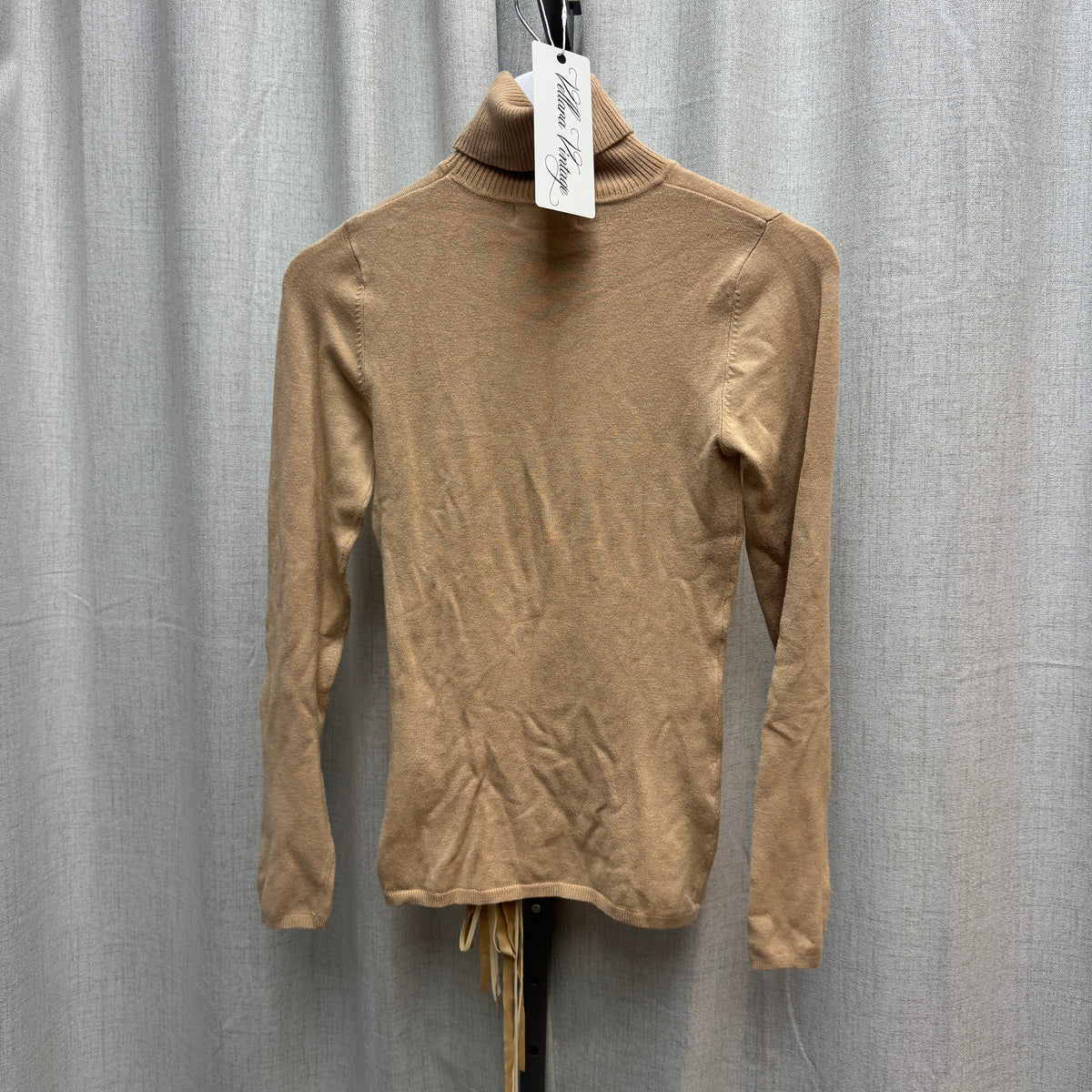 Tan Lace Up Ribbon Turtleneck Long Sleeve Sweater