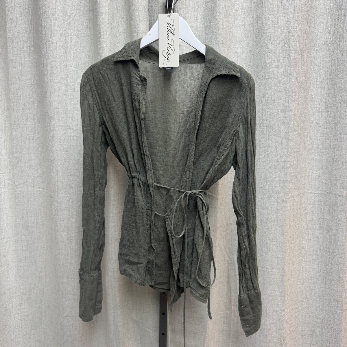 Gianfranco Ferre Green Linen Tie Long Sleeve Blouse