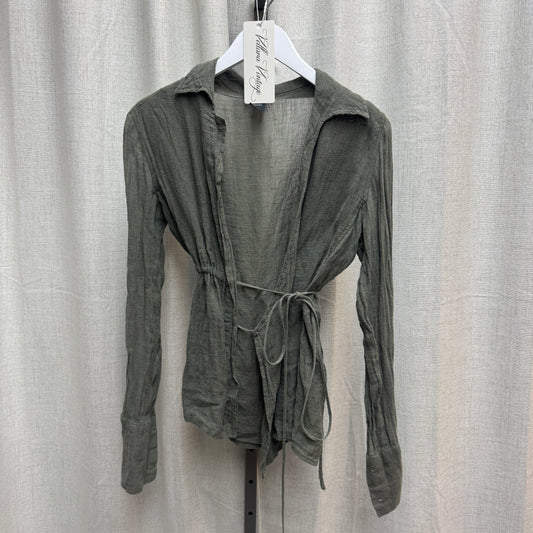 Gianfranco Ferre Green Linen Tie Long Sleeve Blouse