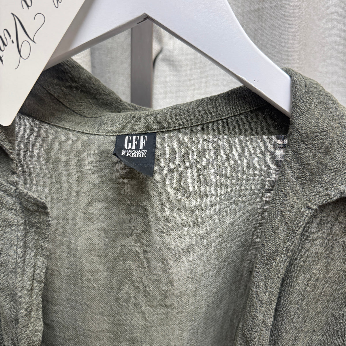 Gianfranco Ferre Green Linen Tie Long Sleeve Blouse