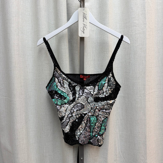Derhy Black Top with Multicolored Sequins