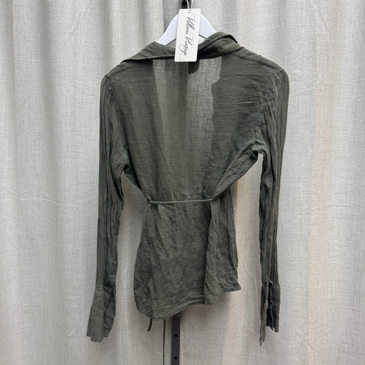 Gianfranco Ferre Green Linen Tie Long Sleeve Blouse