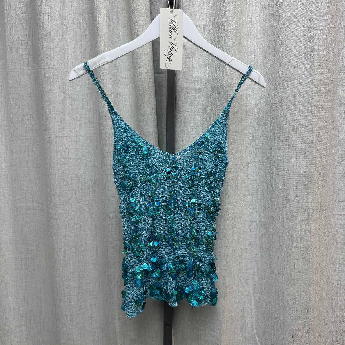 Blue Sequin Crochet Tank Top