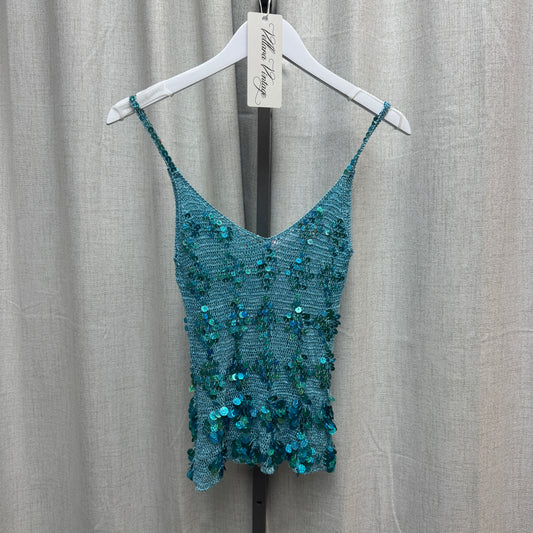 Blue Sequin Crochet Tank Top