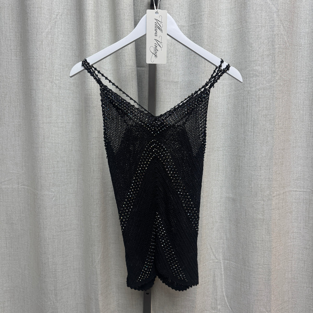Black Iridescent Beaded Racerback Crochet Tank Top