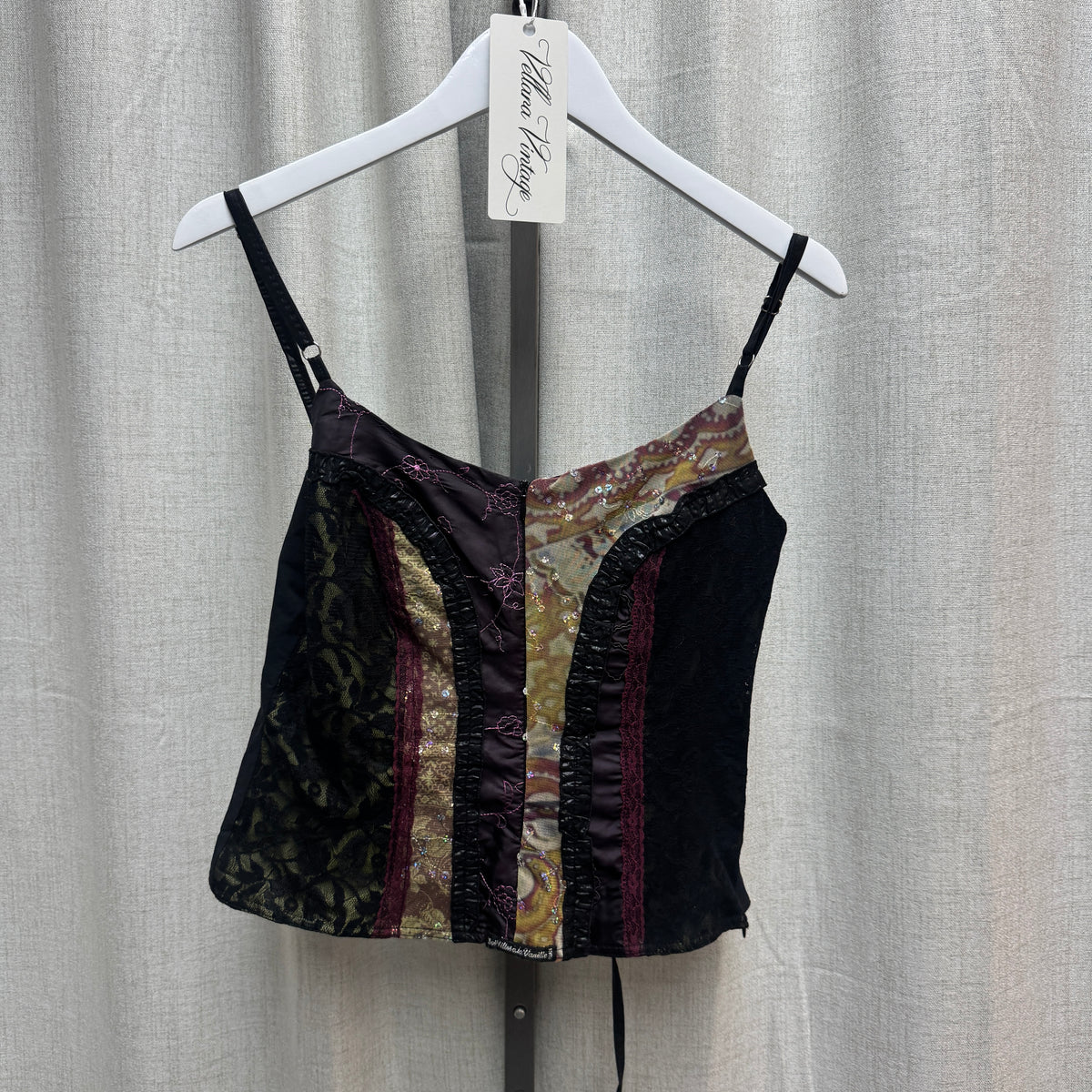 Burgundy Abstract Patterned Lace Up Tank Top