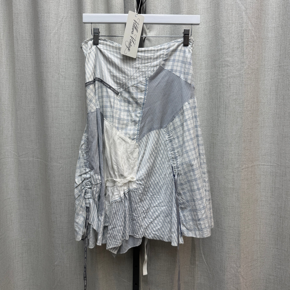 Blue & White Patterned Patchwork Midi Skirt