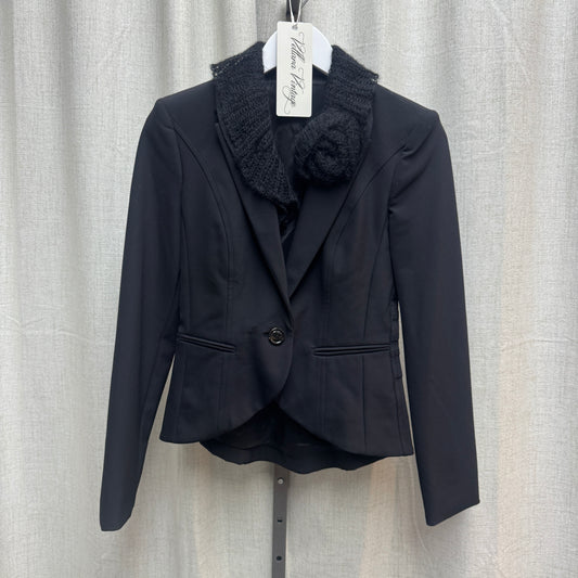 Black Mohair Lined Blazer w/ Floral Appliqué
