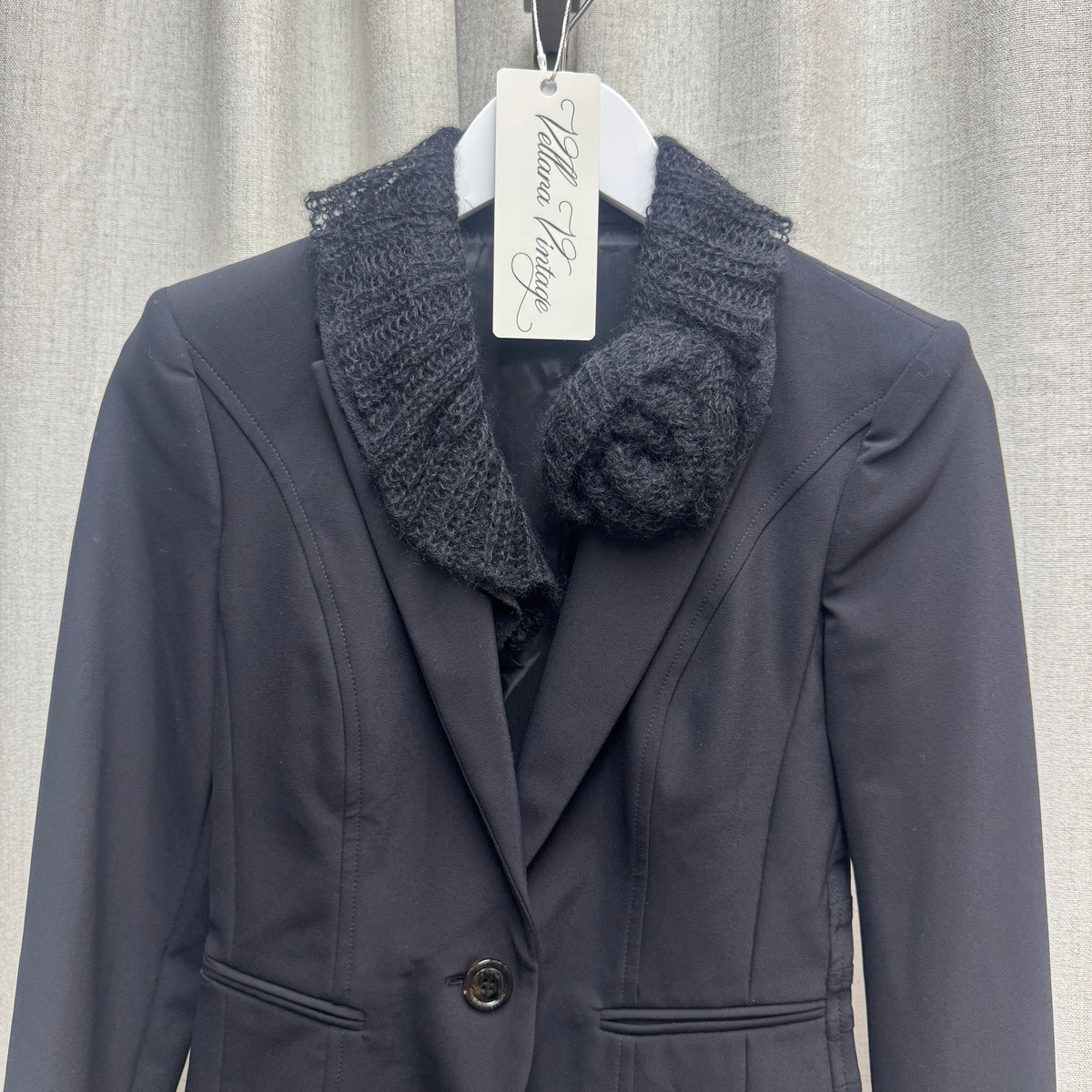 Black Mohair Lined Blazer w/ Floral Appliqué