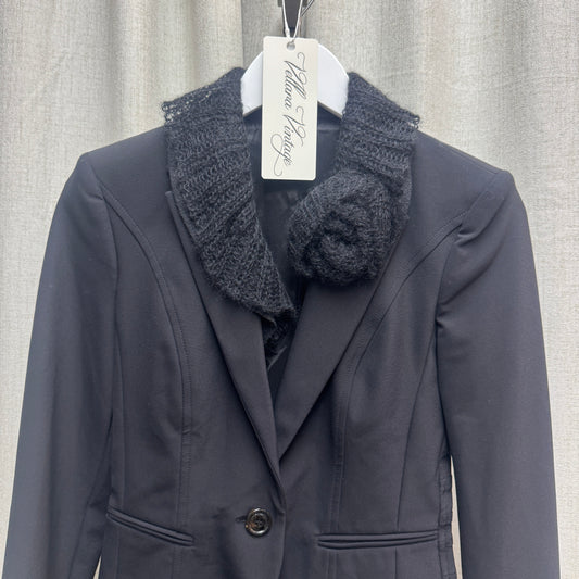 Black Mohair Lined Blazer w/ Floral Appliqué